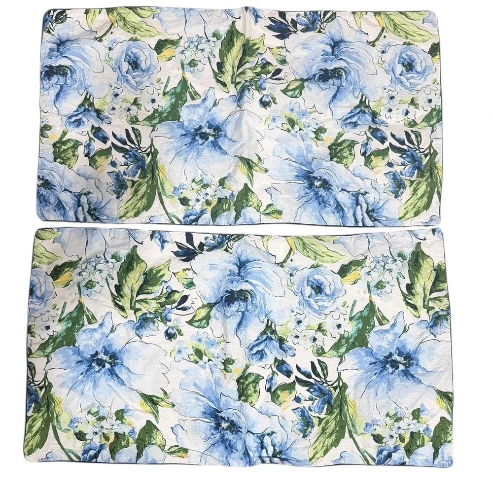Blue Floral King Pillow Shams Set of‎ 2 Cottagecore Coastal Farmhouse Bedding